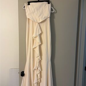 Oh Polly Cream Strapless Ruffle Dress